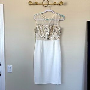 Vince Camuto Cream Sequin Halter Midi Dress